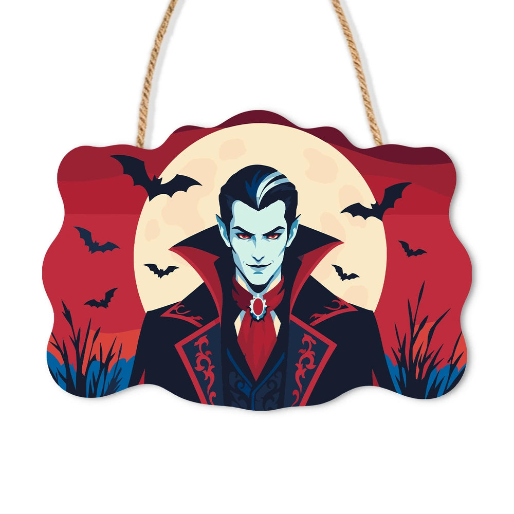 Paint by Numbers - Wooden Door Hanger | Vampire Under the Full Moon