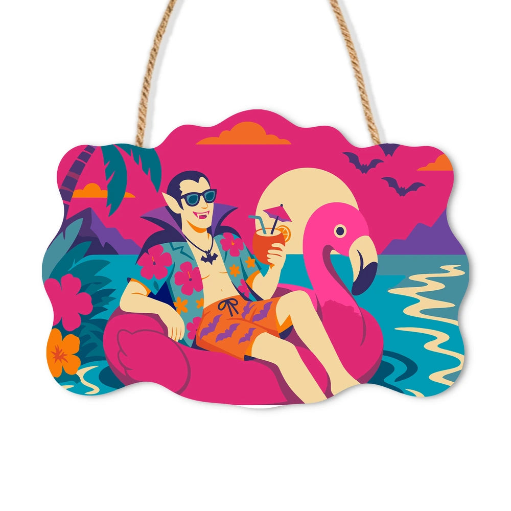 Paint by Numbers - Wooden Door Hanger | Vampire on a Flamingo Float