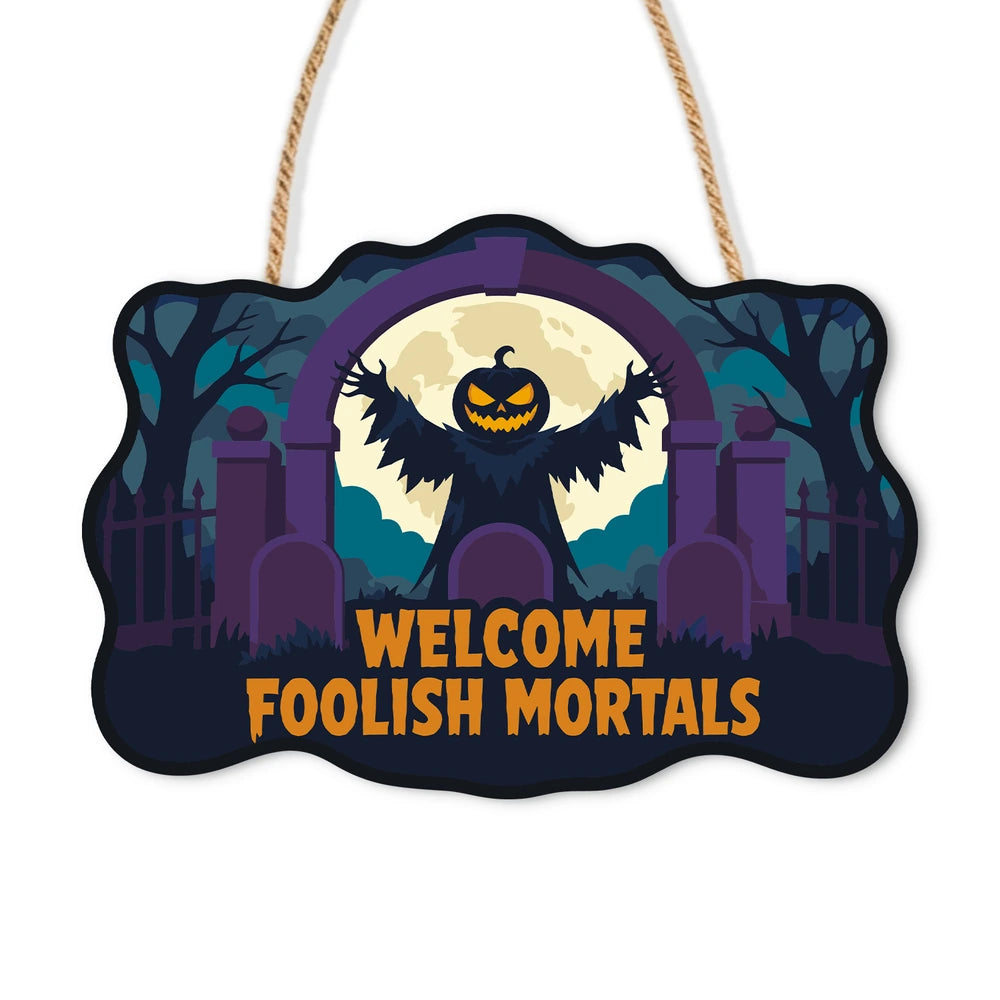 Paint by Numbers - Wooden Door Hanger | Welcome Foolish Mortals Pumpkin Bat