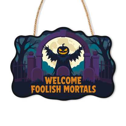 Paint by Numbers - Wooden Door Hanger | Welcome Foolish Mortals Pumpkin Bat
