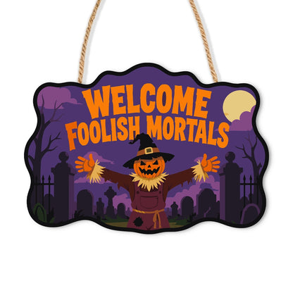 Paint by Numbers - Wooden Door Hanger | Welcome Foolish Mortals Pumpkin Scarecrow