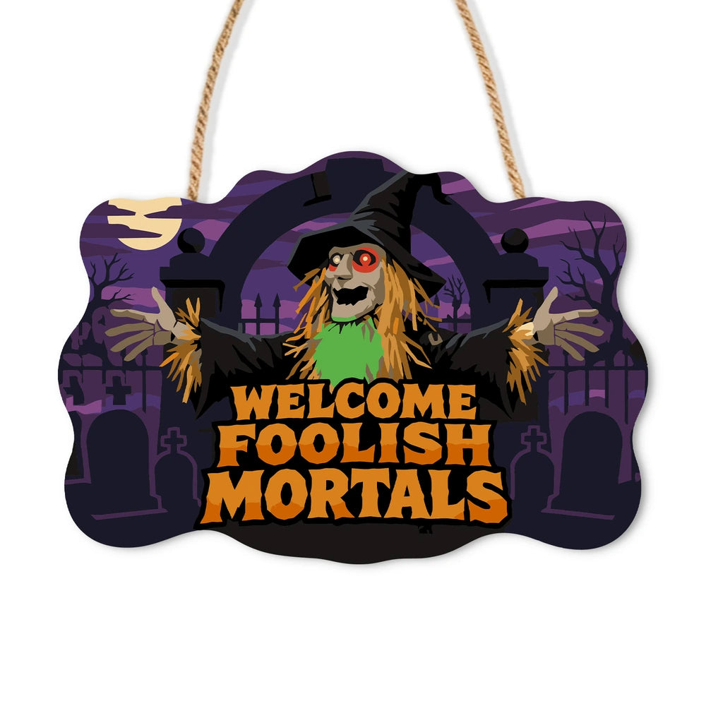 Paint by Numbers - Wooden Door Hanger | Welcome Foolish Mortals Scarecrow