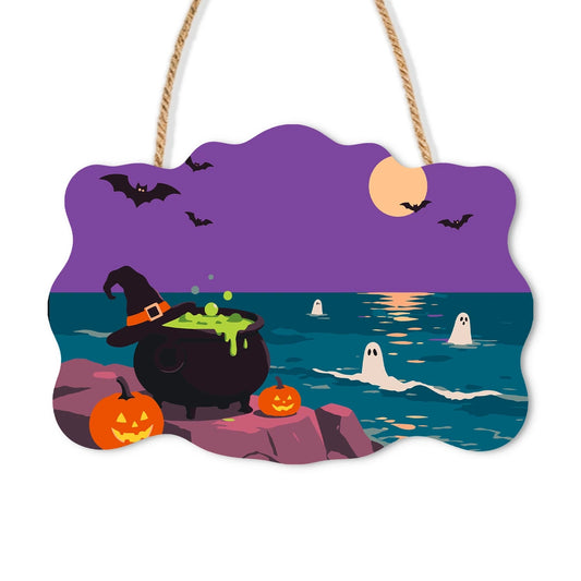 Paint by Numbers - Wooden Door Hanger | Witch's Cauldron by the Sea