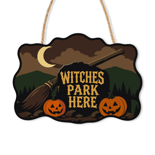 Paint by Numbers - Wooden Door Hanger | Witches Park Here Broom and Pumpkins