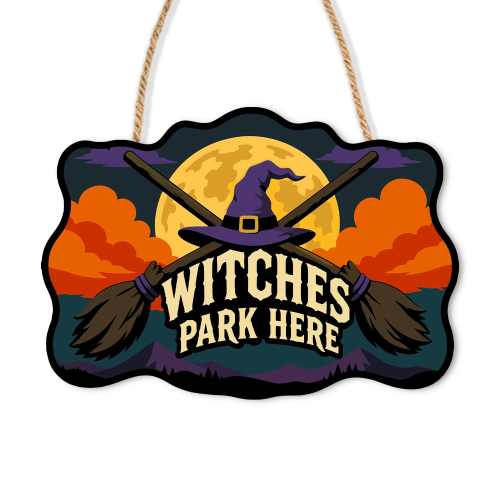 
Paint by Numbers - Wooden Door Hanger | Witches Park Here Crossed Brooms
