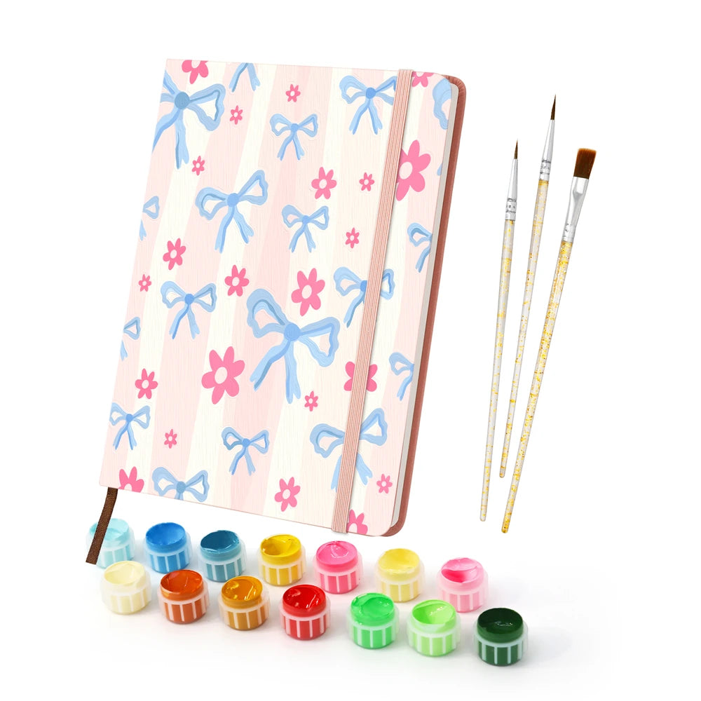 
Paint by Numbers Hardcover Journal Notebook - Blue Bows on Pink Stripes
