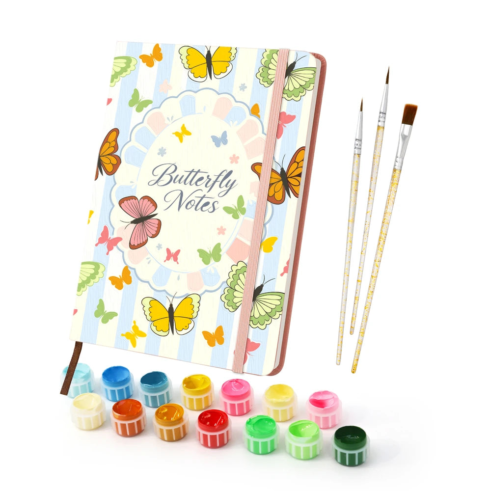 
Paint by Numbers Hardcover Journal Notebook - Butterflies on Pastel Stripes