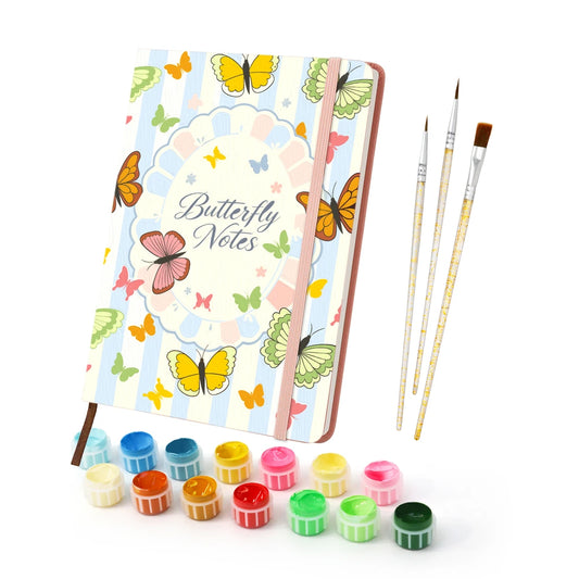 Paint by Numbers Hardcover Journal Notebook - Butterflies on Pastel Stripes