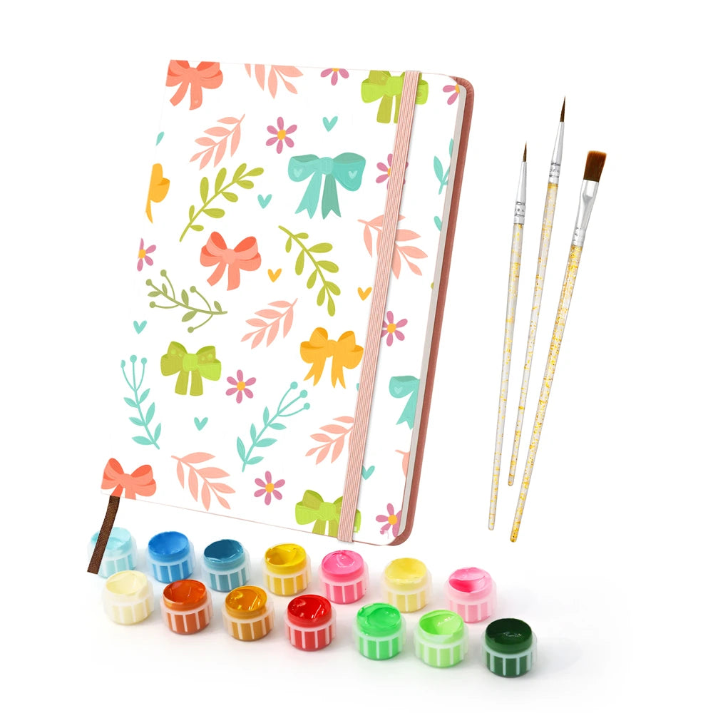 
Paint by Numbers Hardcover Journal Notebook - Coral Bows and Sprigs