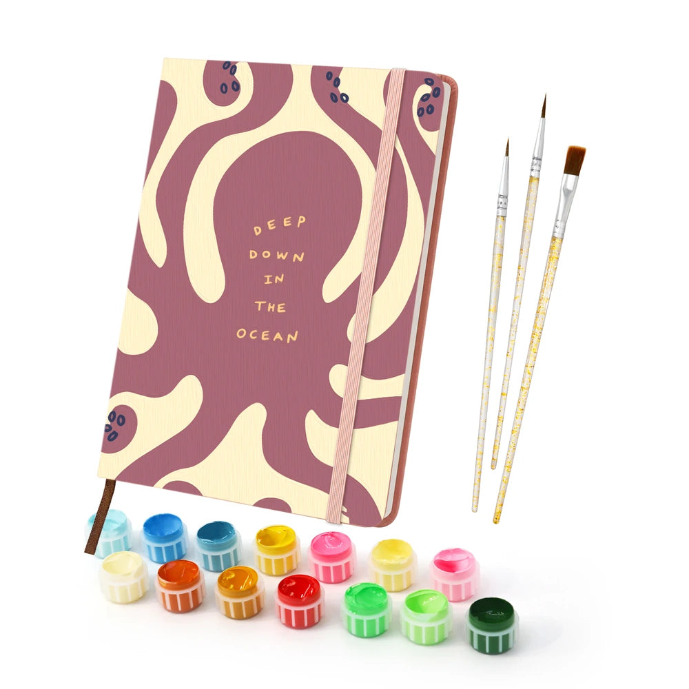 
Paint by Numbers Hardcover Journal Notebook - Deep Down in the Ocean Octopus