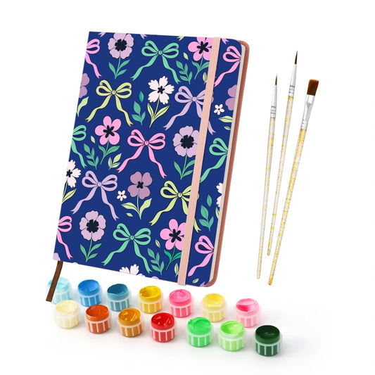 Paint by Numbers Hardcover Journal Notebook - Flowers and Bows on Navy