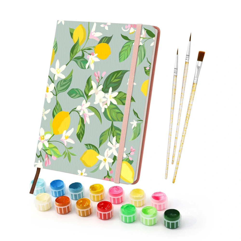 
Paint by Numbers Hardcover Journal Notebook - Lemon Blossoms on Sage