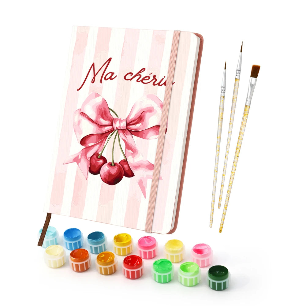 
Paint by Numbers Hardcover Journal Notebook - Ma Chérie Cherry Bow