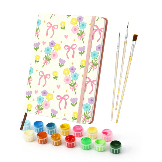 Paint by Numbers Hardcover Journal Notebook - Pink Bows and Wildflowers