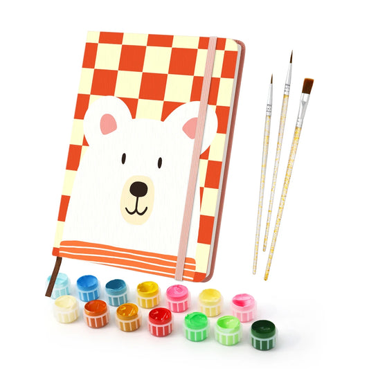 Paint by Numbers Hardcover Journal Notebook - Polar Bear on Red Checks