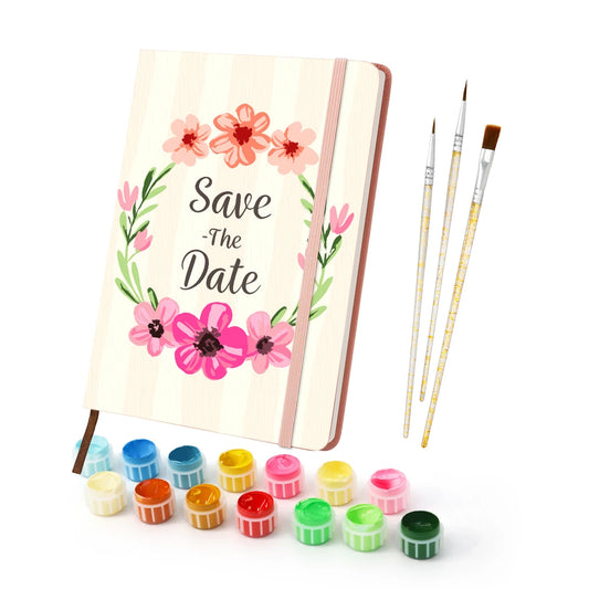 Paint by Numbers Hardcover Journal Notebook - Save the Date Floral Wreath
