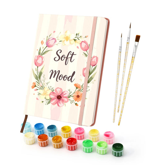Paint by Numbers Hardcover Journal Notebook - Soft Mood Floral Wreath