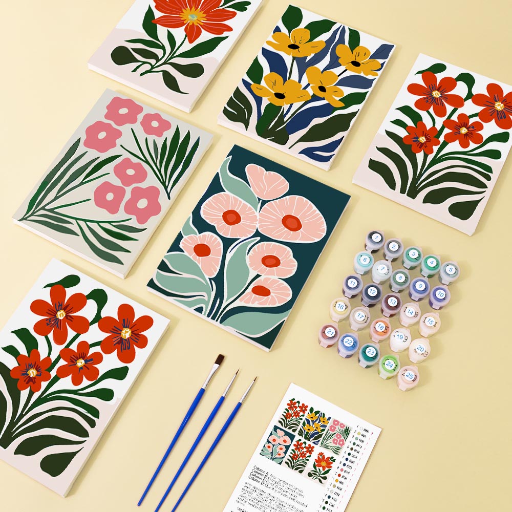 
Paint by Numbers – 6 Mini Paintings | Vibrant Floral Garden Set