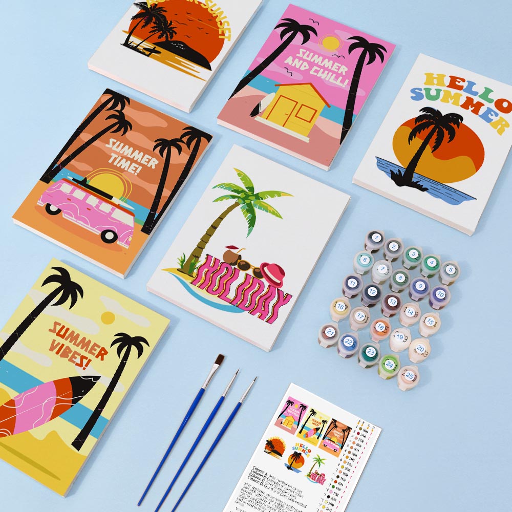 Paint by Numbers – 6 Mini Paintings | Retro Summer Holiday Set