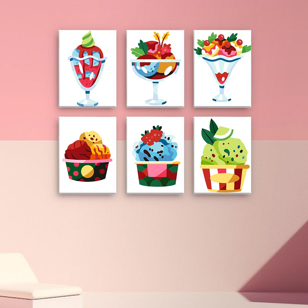 Paint by Numbers – 6 Mini Paintings | Colorful Ice Cream Delights Set