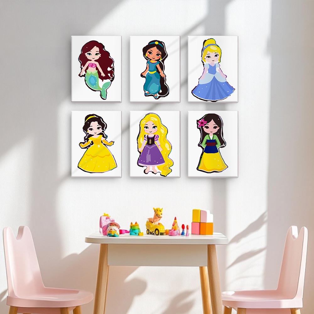
Paint by Numbers – 6 Mini Paintings | Cute Princess Characters Set