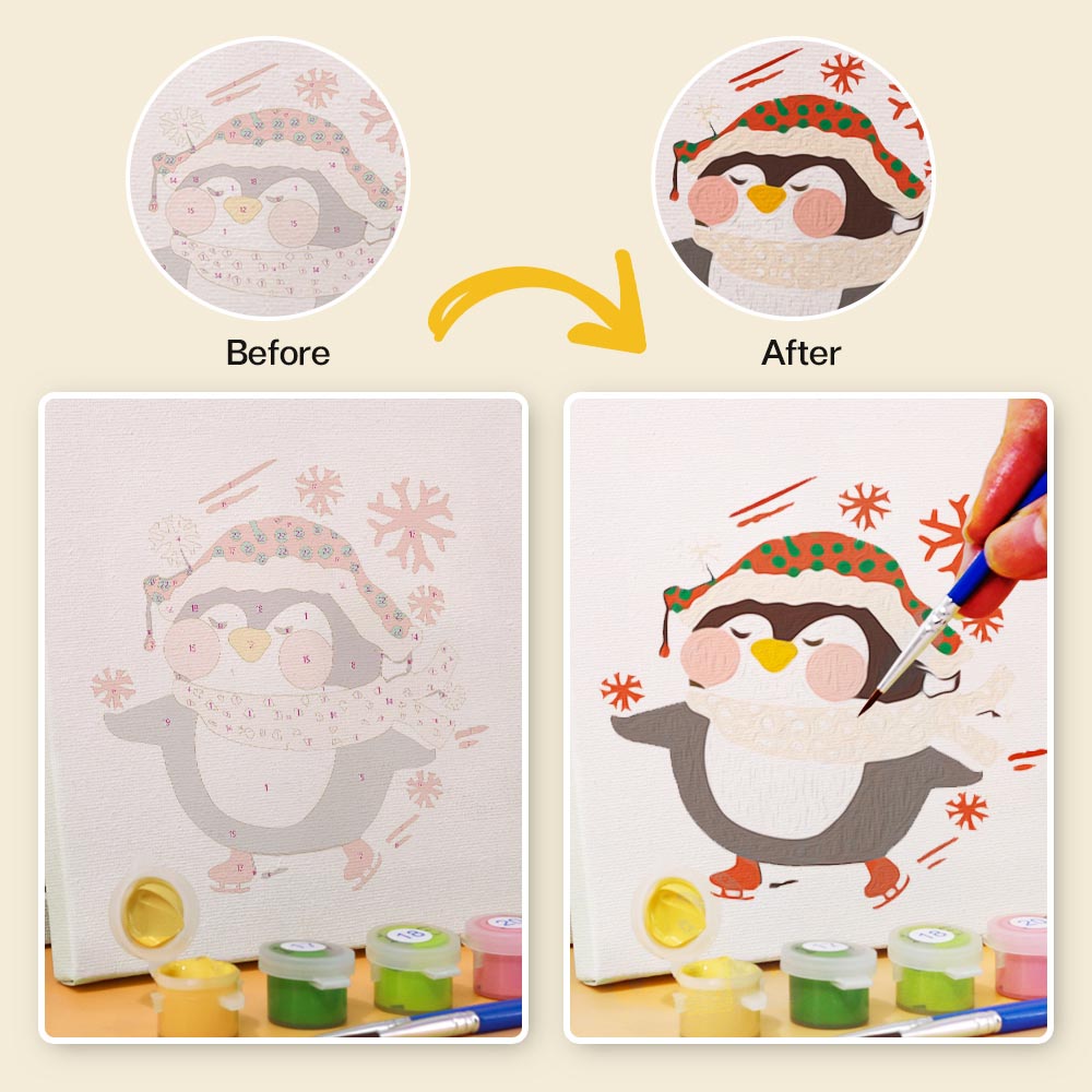 Paint by Numbers – 6 Mini Paintings | Christmas Penguins Set