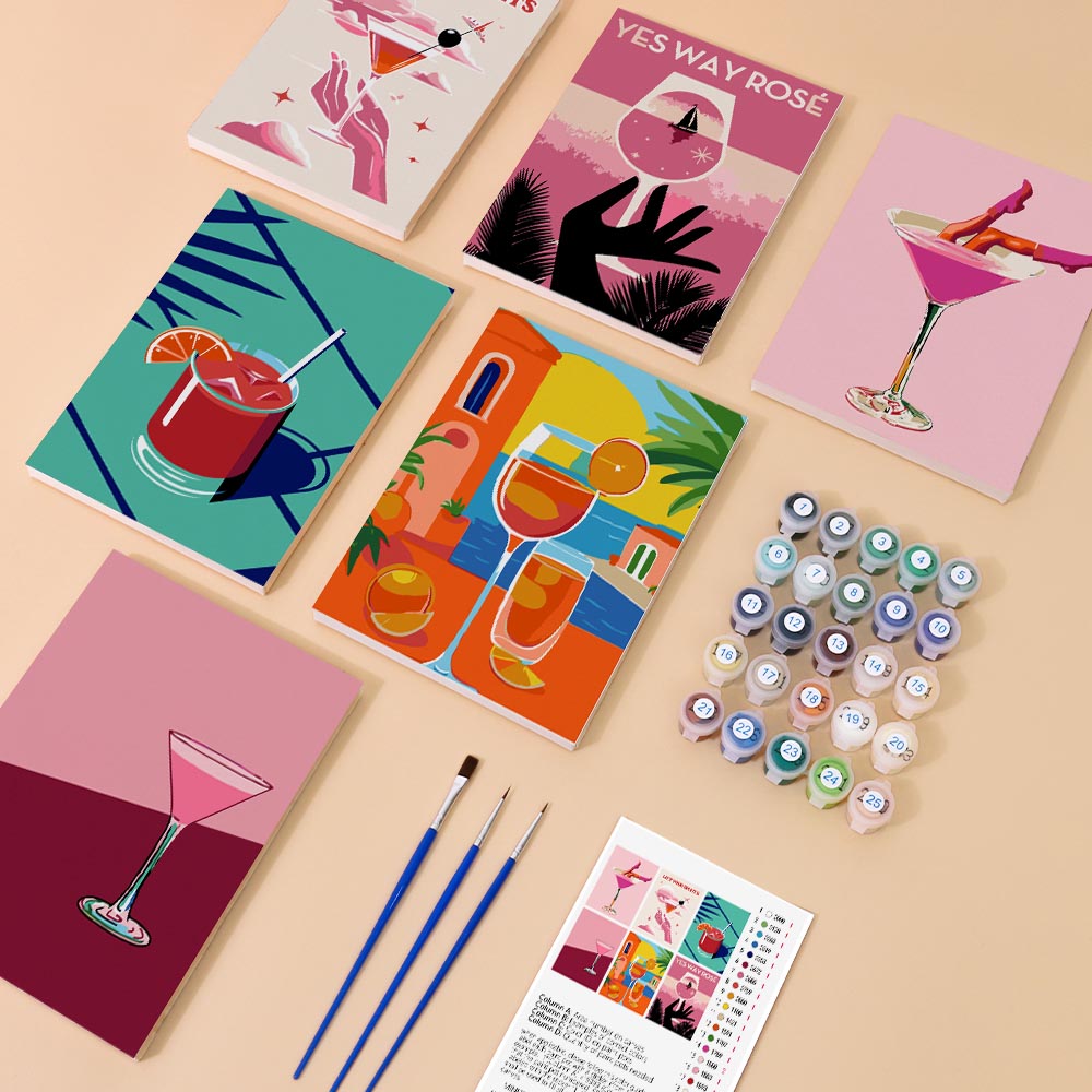 
Paint by Numbers – 6 Mini Paintings | Rosé & Sunset Cocktails Set
