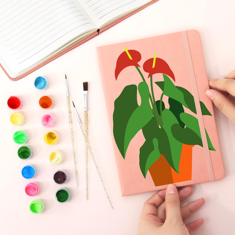 Paint by Numbers Hardcover Journal Notebook - Succulent Potted Plant