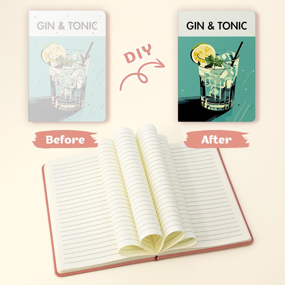 
Paint by Numbers Hardcover Journal Notebook - Gin & Tonic Cocktail