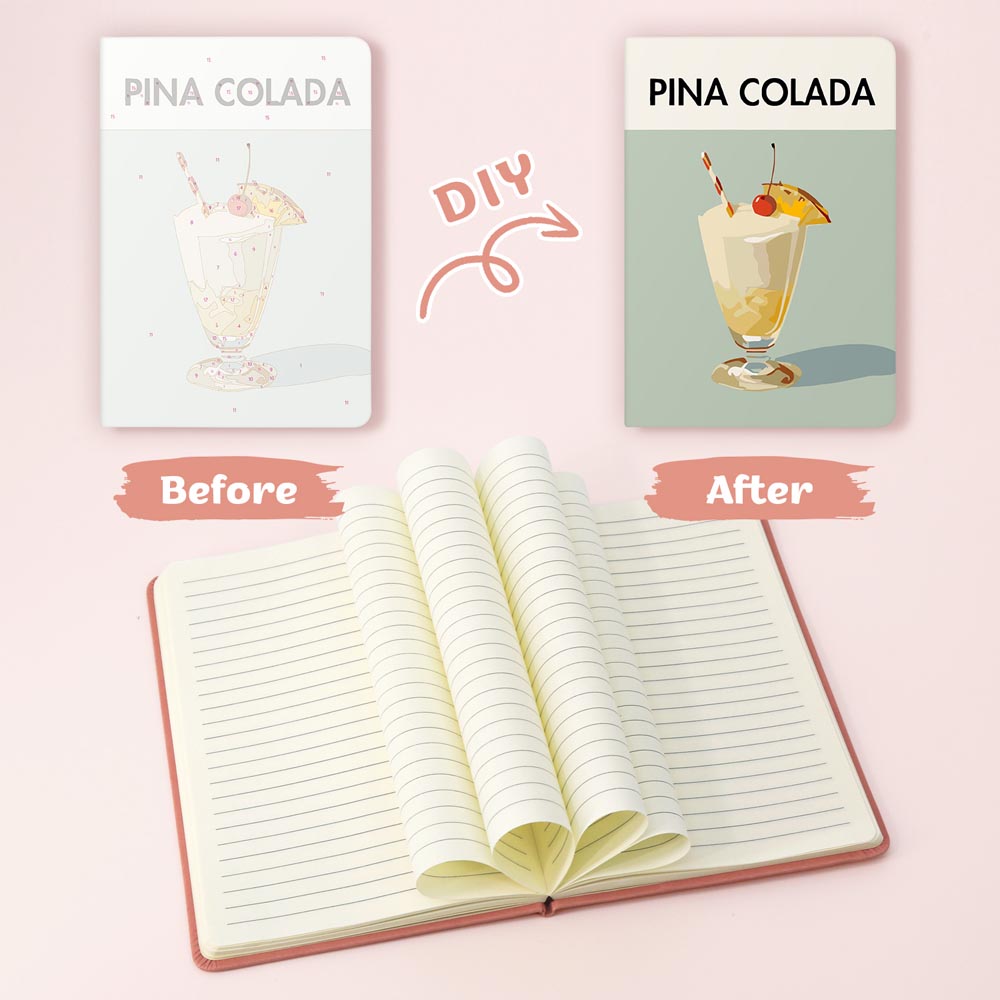 Paint by Numbers Hardcover Journal Notebook - Pina Colada Cocktail