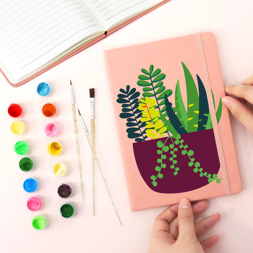 Paint by Numbers Hardcover Journal Notebook - Succulent Potted Plant
