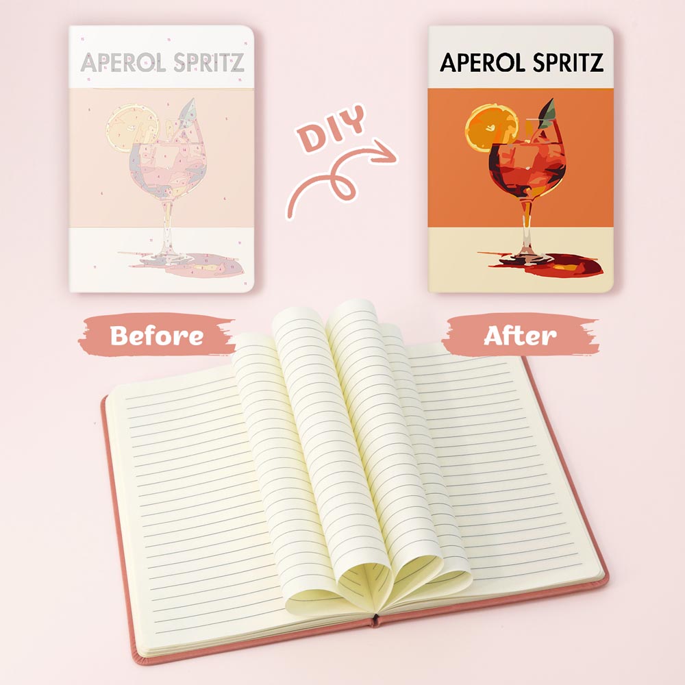 
Paint by Numbers Hardcover Journal Notebook - Aperol Spritz Cocktail