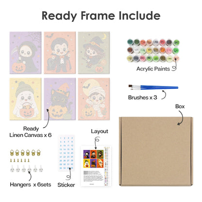 Paint by Numbers – 6 Mini Paintings | Chibi Halloween Costumes Set