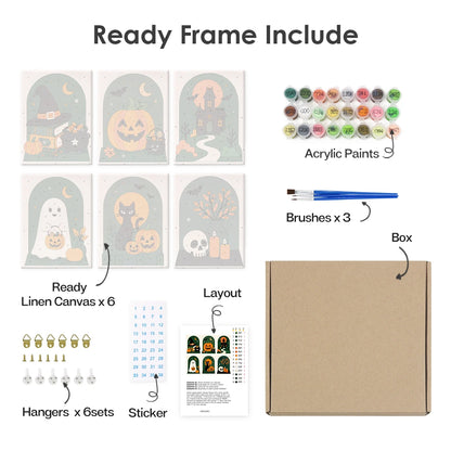 Paint by Numbers – 6 Mini Paintings | Green Arch Halloween Scenes Set