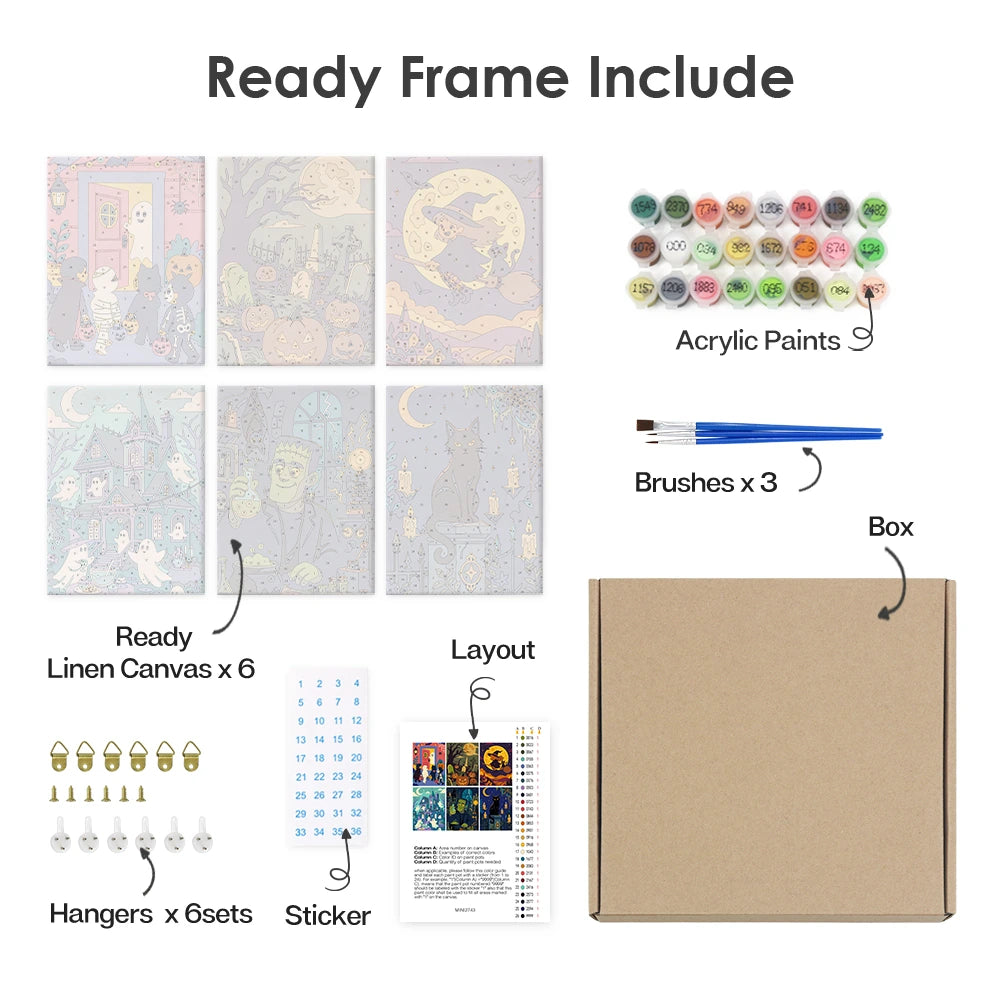 Paint by Numbers – 6 Mini Paintings | Monster Mansion Night Set