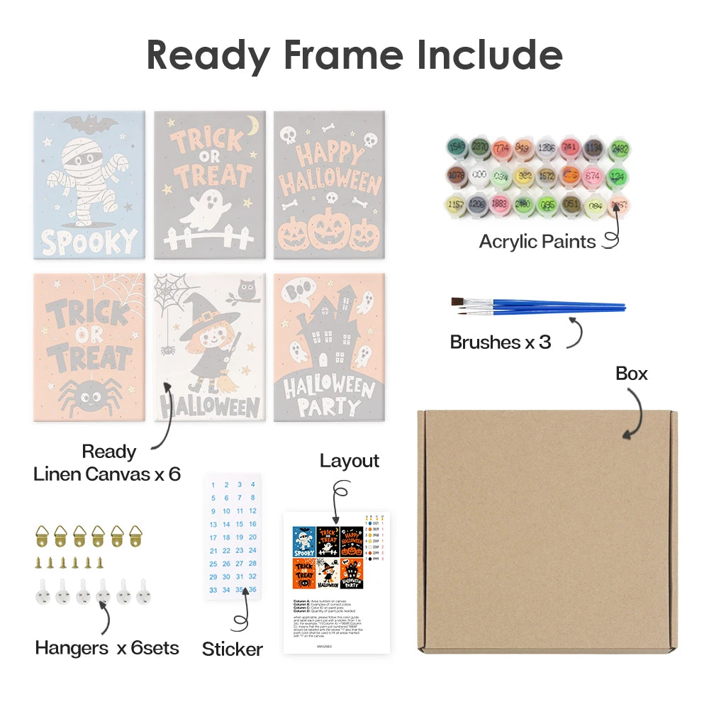 Paint by Numbers – 6 Mini Paintings | Trick or Treat Party Posters Set