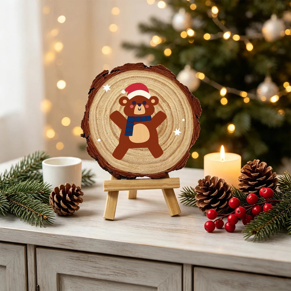 
Paint by Numbers - Wood Slice | Bear in a Blue Scarf