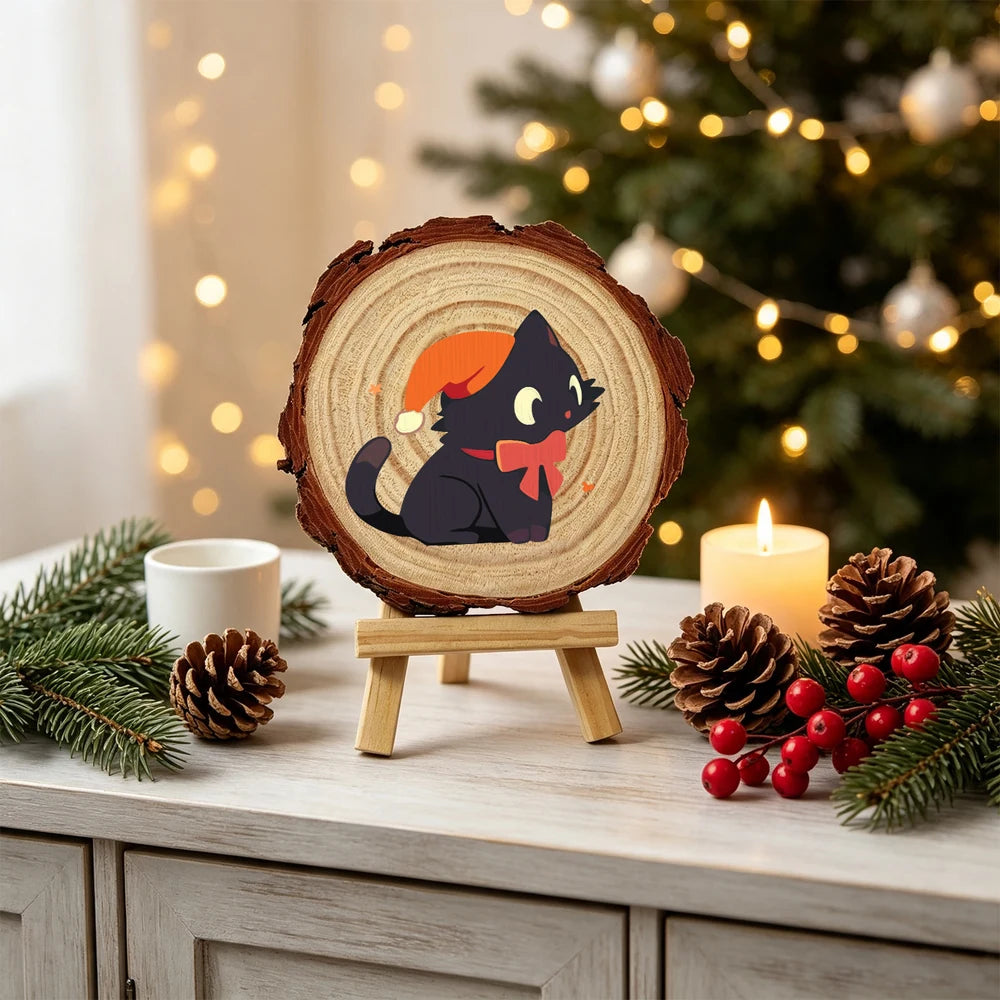 
Paint by Numbers - Wood Slice | Black Cat with an Orange Hat