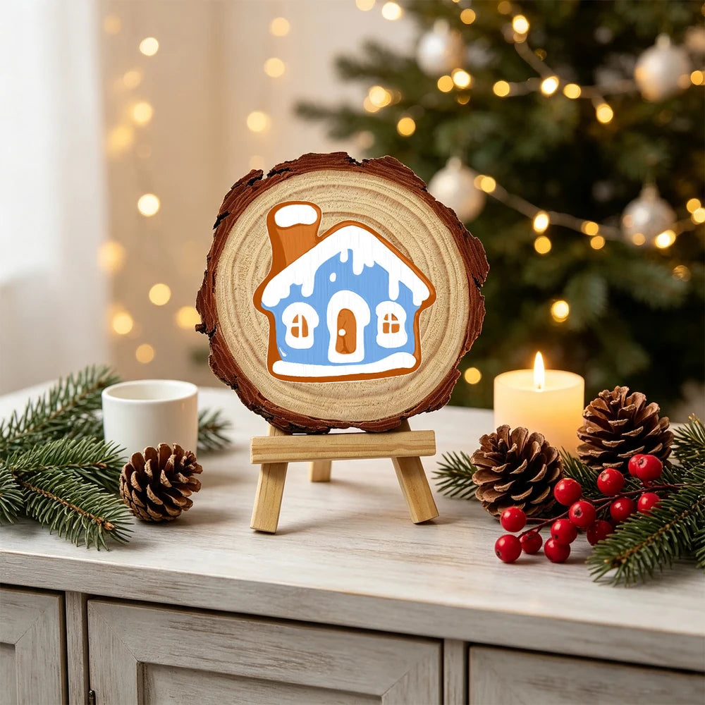 
Paint by Numbers - Wood Slice | Blue Gingerbread House