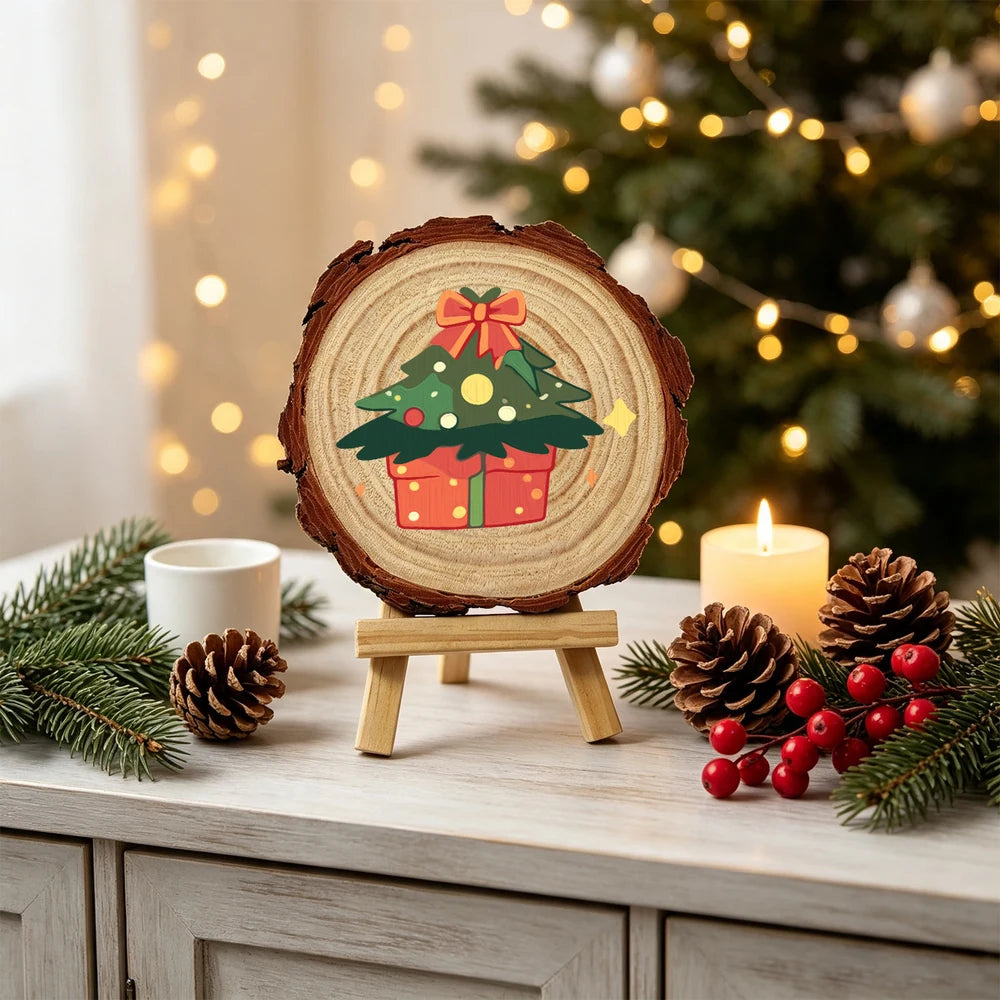 
Paint by Numbers - Wood Slice | Christmas Tree with Presents