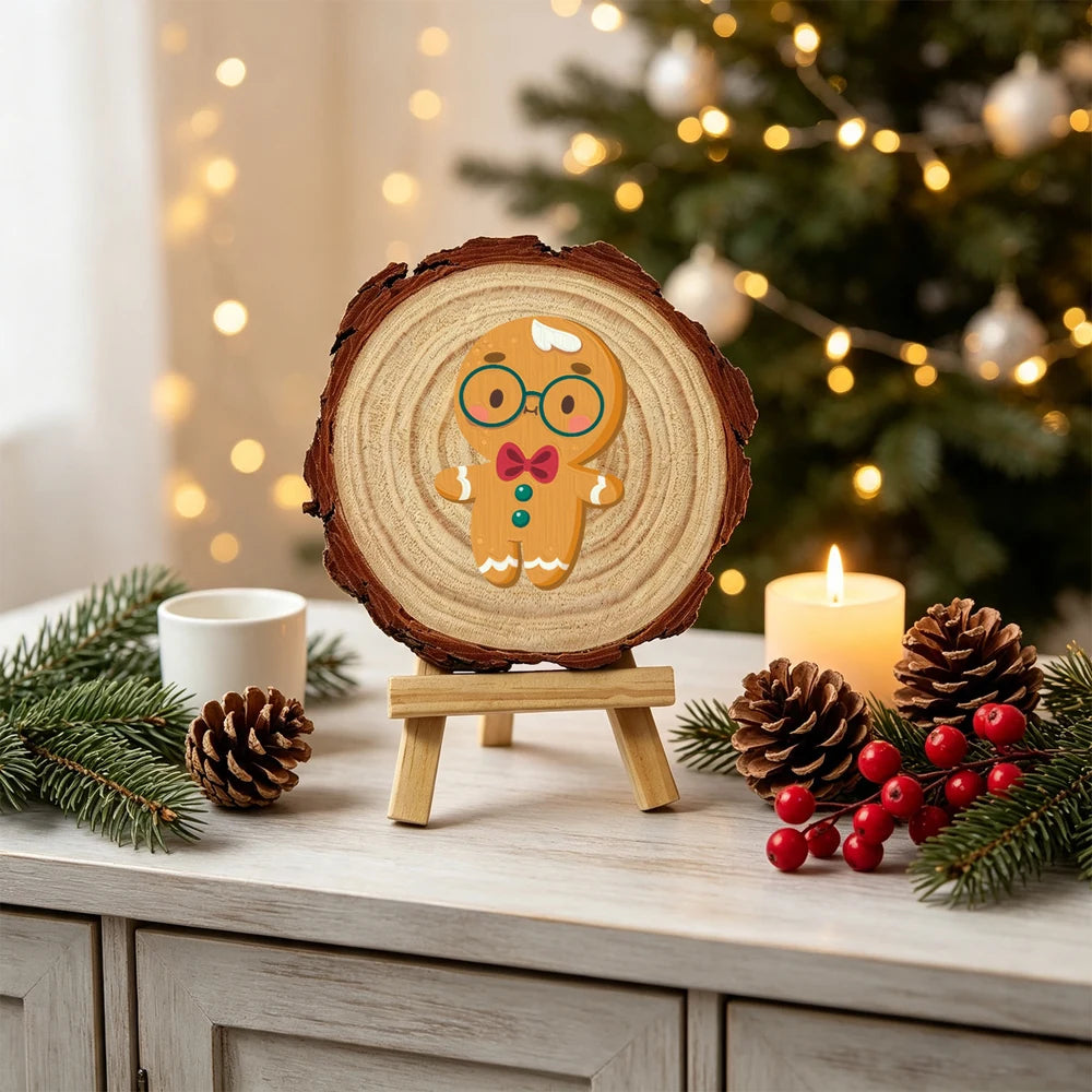 Paint by Numbers - Wood Slice | Gingerbread Man with Glasses