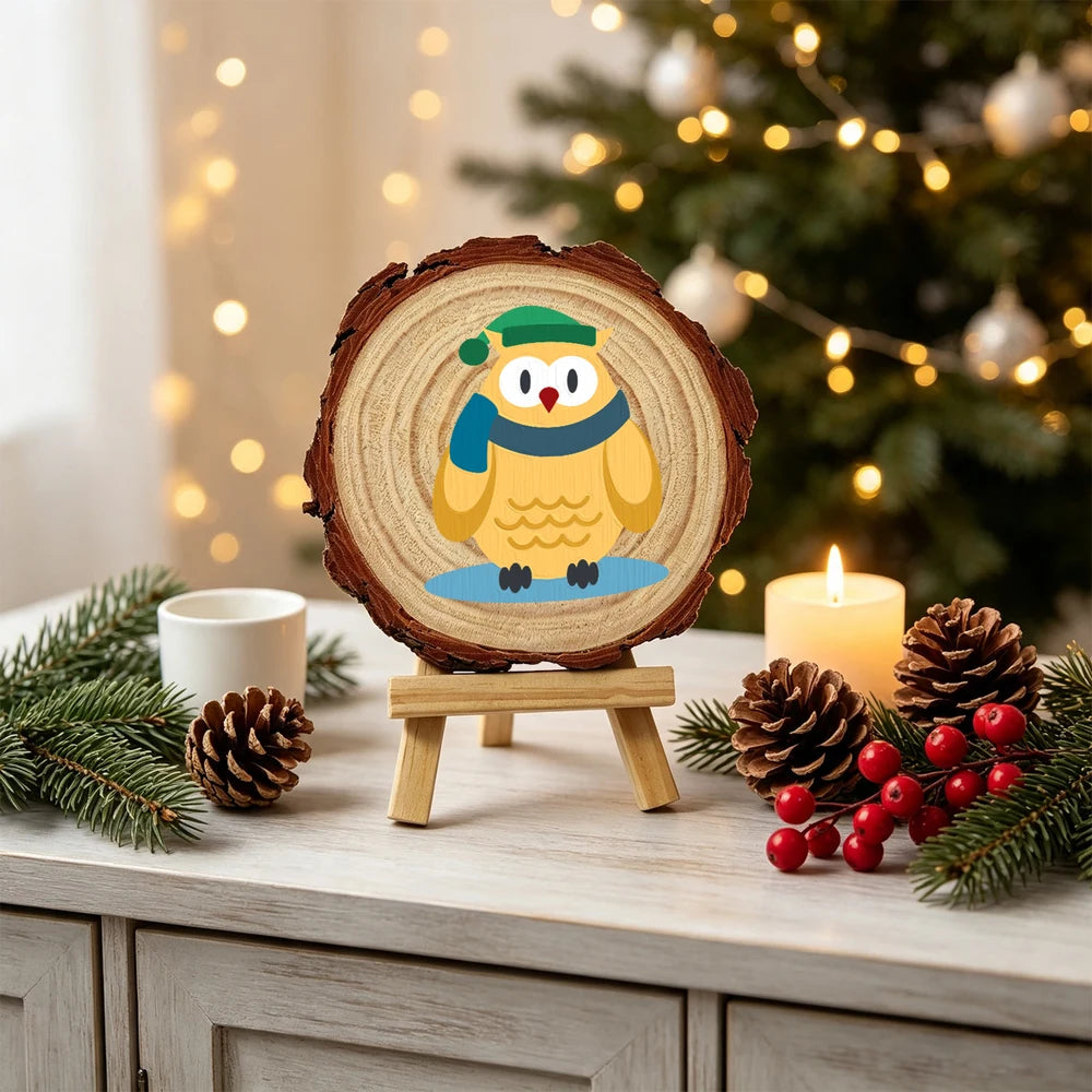 Paint by Numbers - Wood Slice | Owl in a Winter Scarf