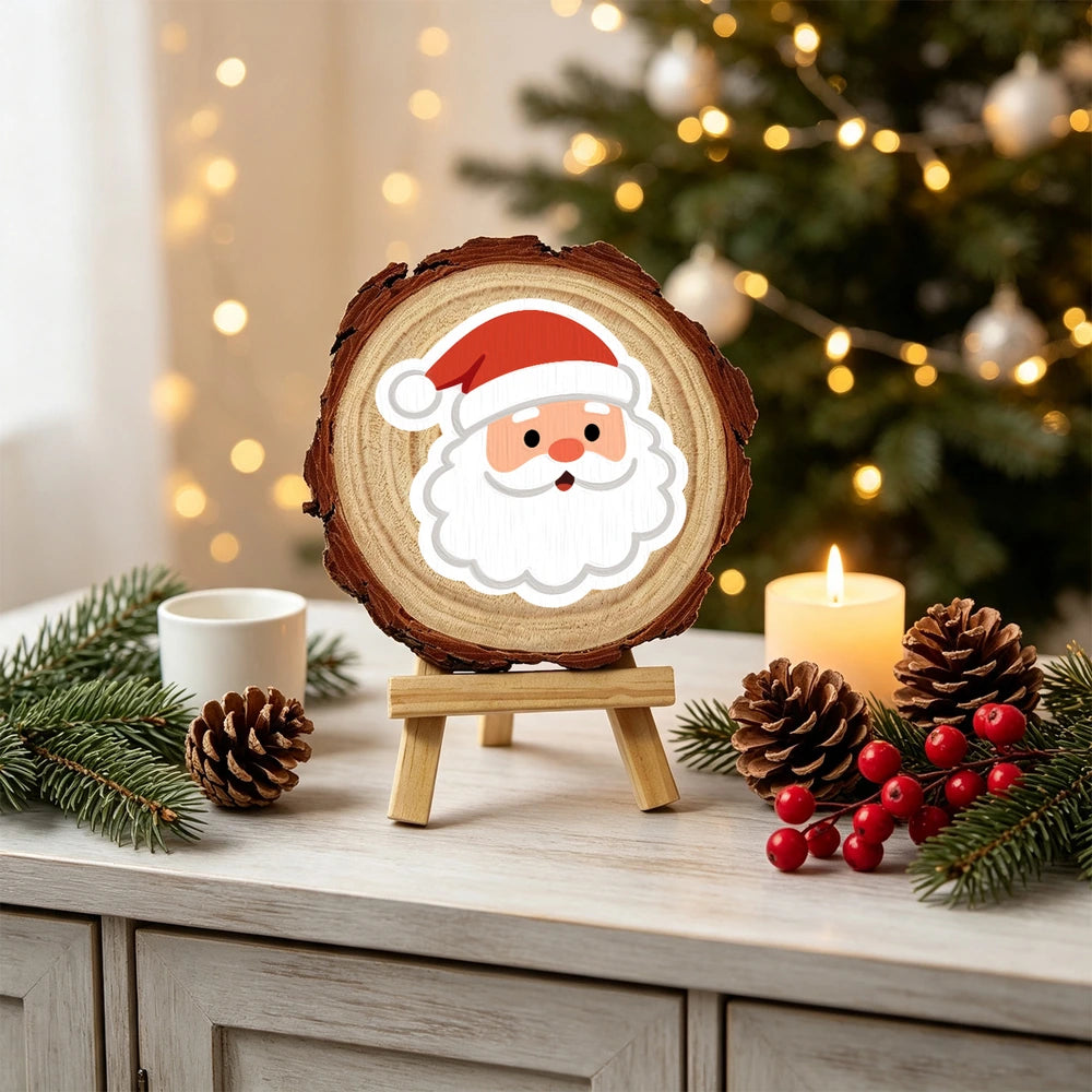 Paint by Numbers - Wood Slice | Santa Face in a Red Hat