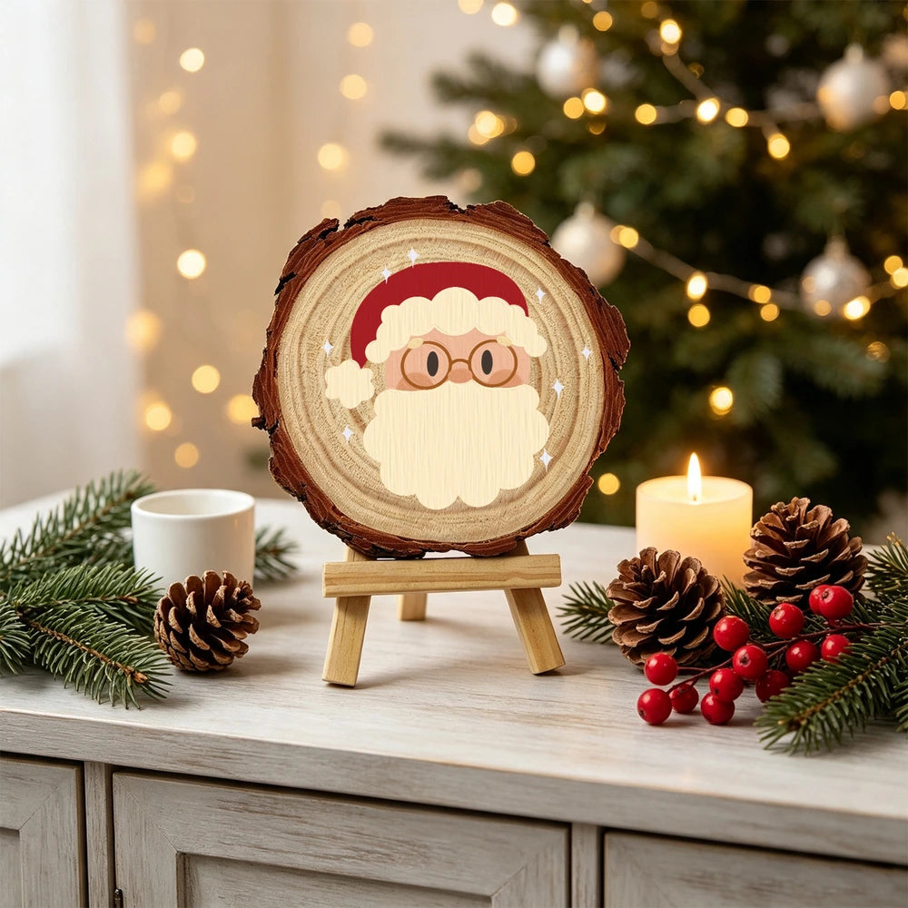 Paint by Numbers - Wood Slice | Santa with Round Glasses