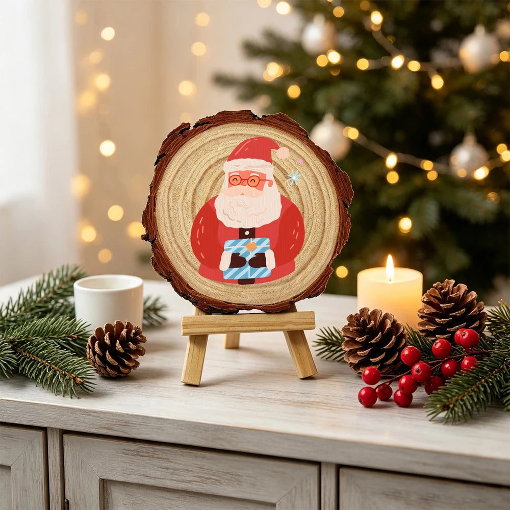 
Paint by Numbers - Wood Slice | Santa with a Blue Gift