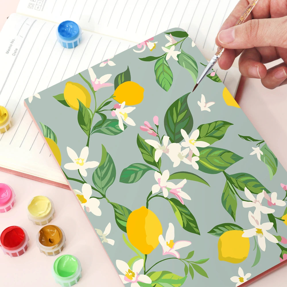
Paint by Numbers Hardcover Journal Notebook - Lemon Blossoms on Sage