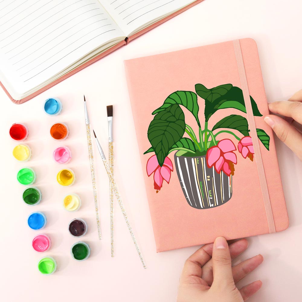 Paint by Numbers Hardcover Journal Notebook - Flowering Potted Plant