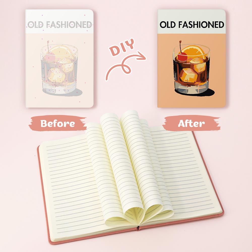 Paint by Numbers Hardcover Journal Notebook - Old Fashioned Cocktail