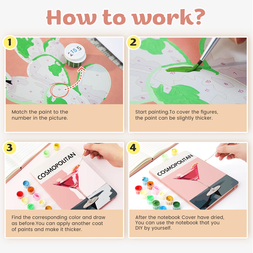 Paint by Numbers Hardcover Journal Notebook - Cosmopolitan Cocktail