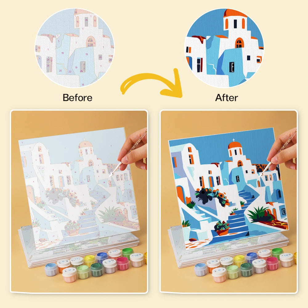 Paint by Numbers – 6 Mini Paintings | Greek Island Alleys (Square)